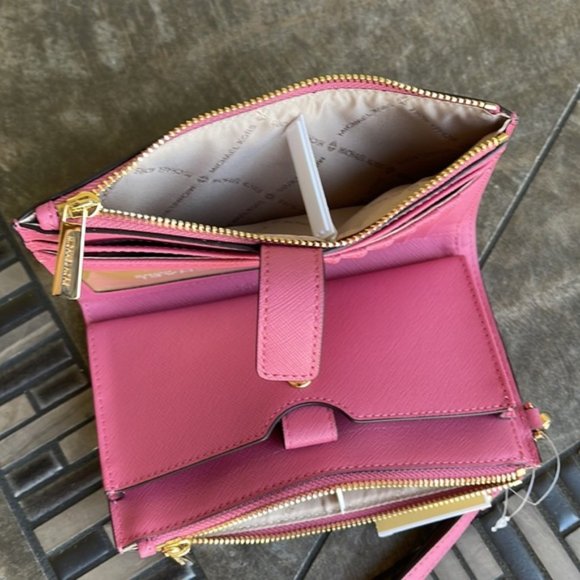 Michael Kors Jet Set Travel Large Double Zip Wristlet Wallet Rosewood Leather - Picture 5 of 16